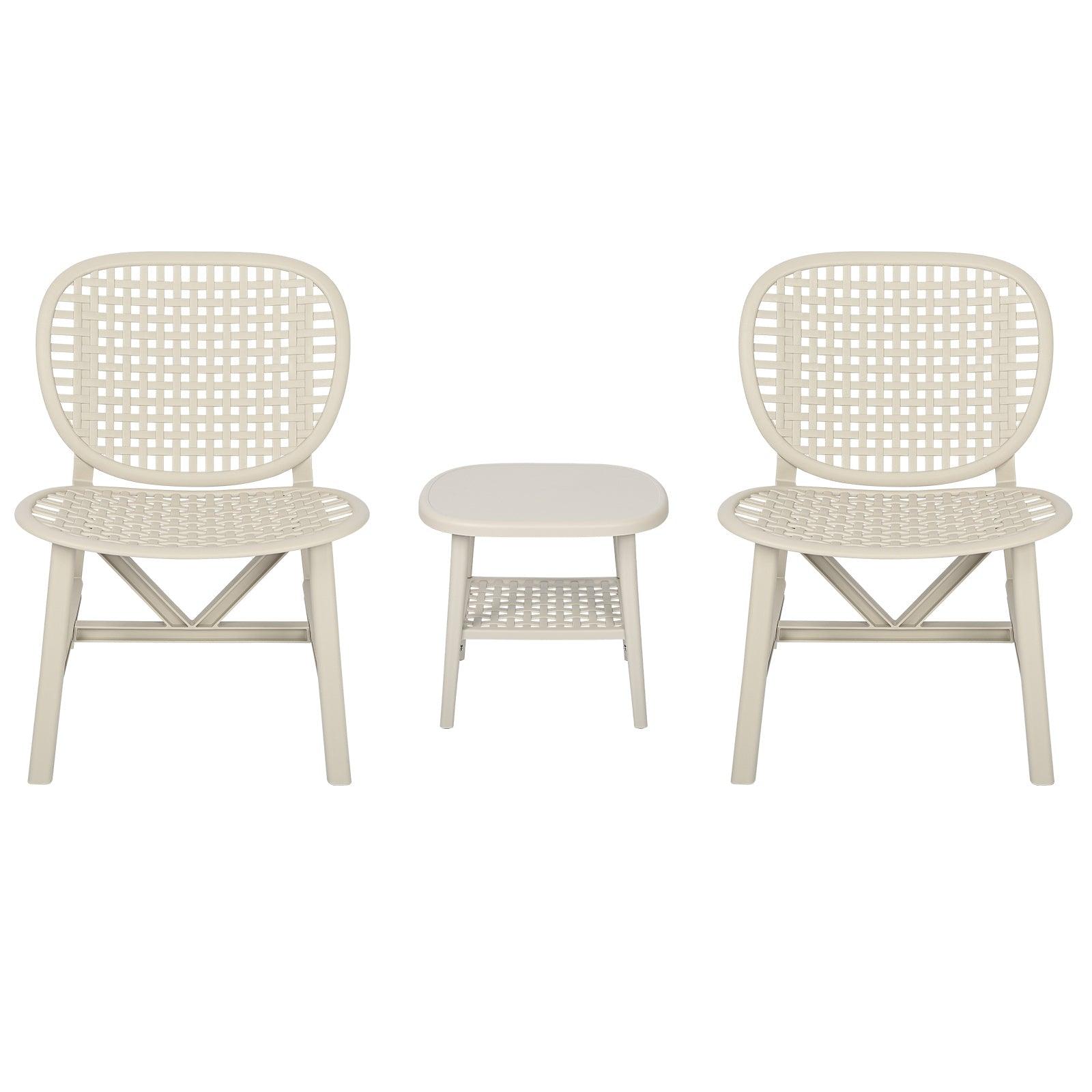 3 Pieces Hollow Design Retro Patio Table Chair Set All Weather Conversation Bistro Set Outdoor Table With Open Shelf And Lounge Chairs With Widened Seat For Balcony Garden Yard White LamCham