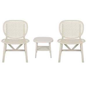 3 Pieces Hollow Design Retro Patio Table Chair Set All Weather Conversation Bistro Set Outdoor Table With Open Shelf And Lounge Chairs With Widened Seat For Balcony Garden Yard White LamCham