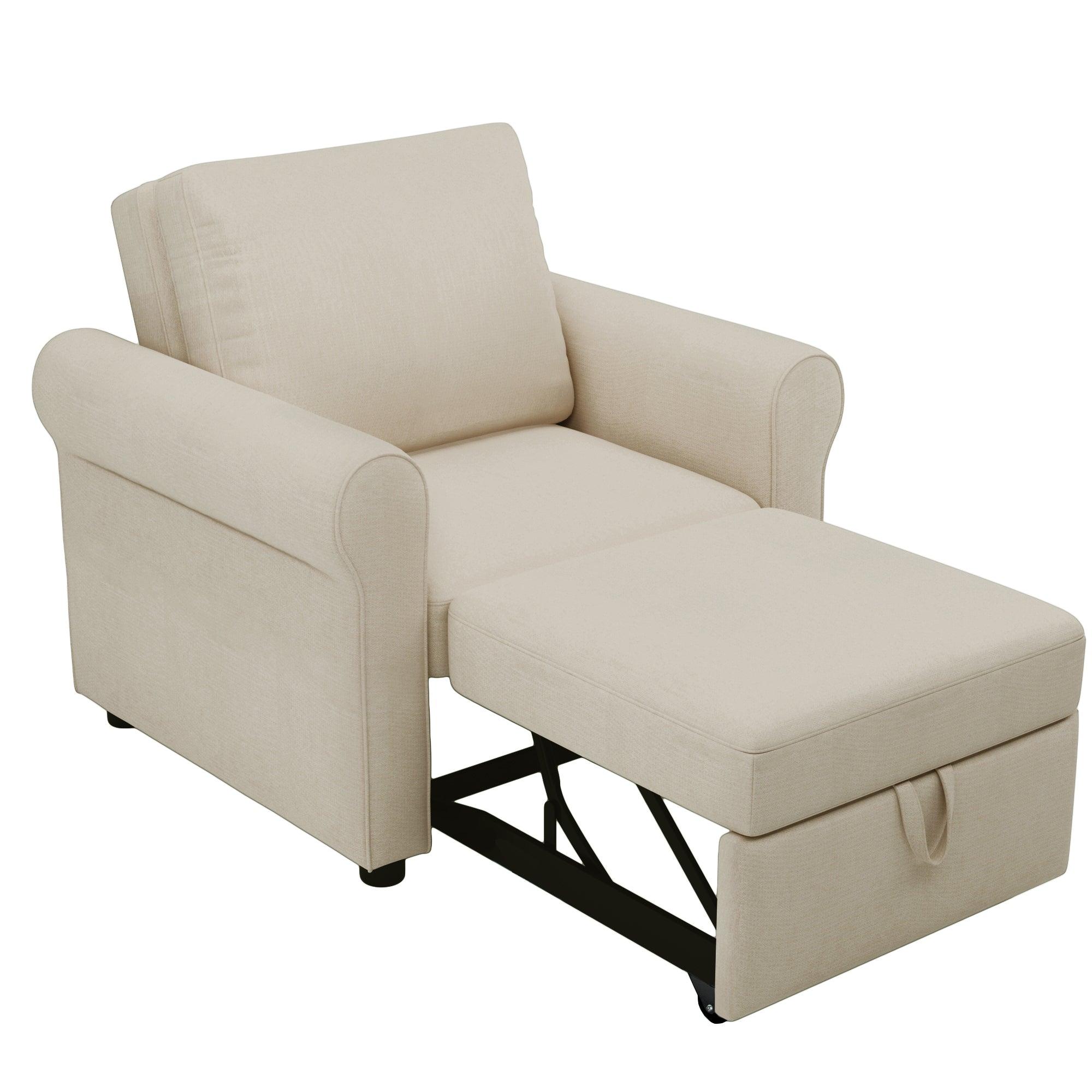 3-in-1 Sofa Convertible Sleeper Chair Bed, Adjust Backrest Into a Sofa, Lounger Chair, Single Bed, Beige LamCham