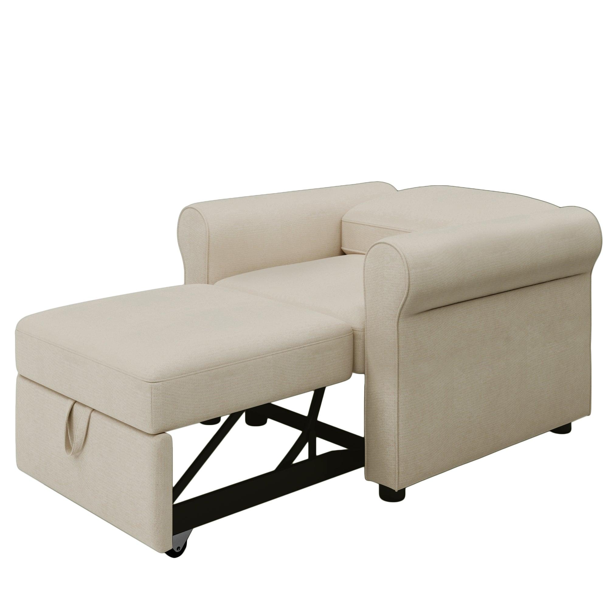 3-in-1 Sofa Convertible Sleeper Chair Bed, Adjust Backrest Into a Sofa, Lounger Chair, Single Bed, Beige LamCham