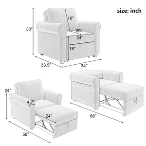 3-in-1 Sofa Convertible Sleeper Chair Bed, Adjust Backrest Into a Sofa, Lounger Chair, Single Bed, Beige LamCham