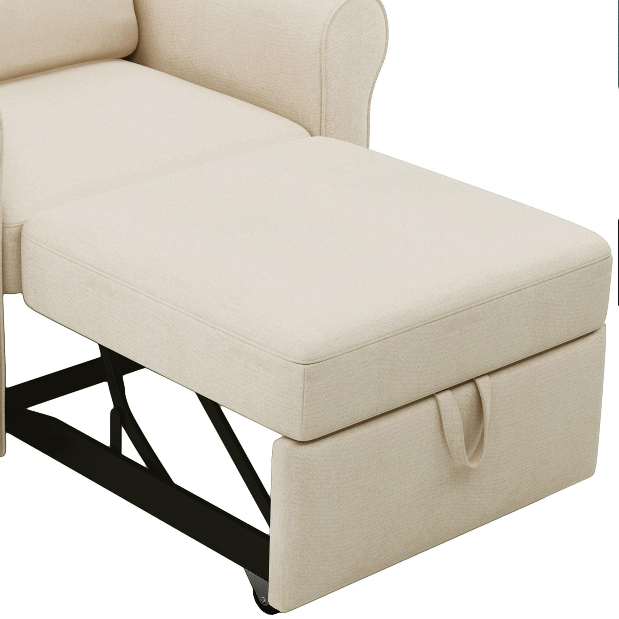 3-in-1 Sofa Convertible Sleeper Chair Bed, Adjust Backrest Into a Sofa, Lounger Chair, Single Bed, Beige LamCham