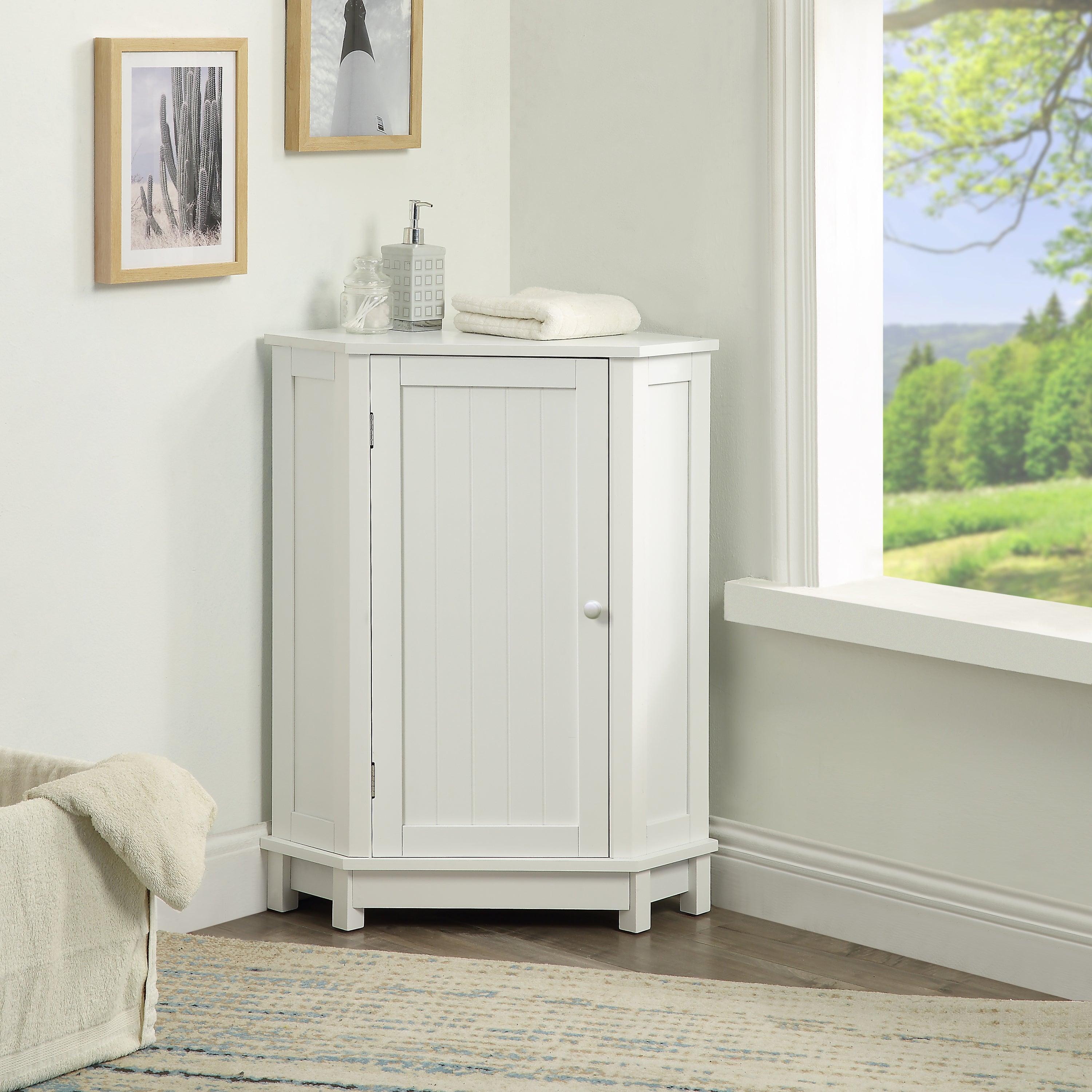 🆓🚛 White Bathroom Cabinet Triangle Corner Storage Cabinet With Adjustable Shelf Modern Style