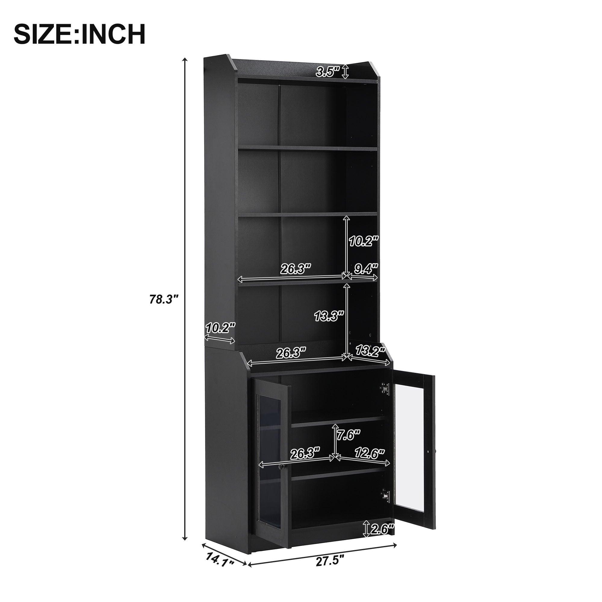 Elegant Tall Cabinet With Acrylic Board Door, Versatile Sideboard With Graceful Curves, Contemporary Bookshelf With Adjustable Shelves For Living Room, Black