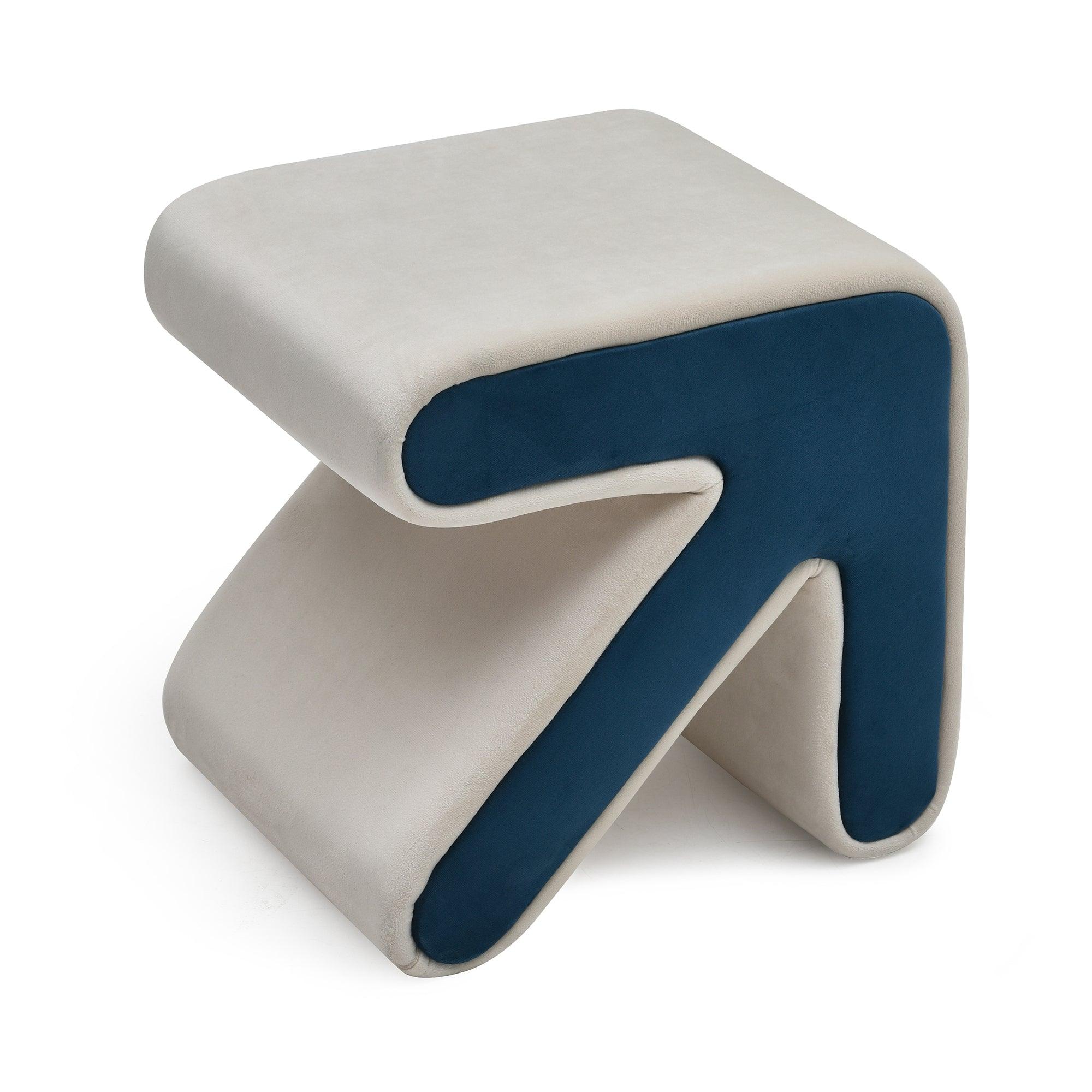 🆓🚛 Modern Creative Upholstered Velvet Sofa Stool Kids Stool Ottoman Arrow Design, Beige+Blue