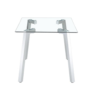 A Modern Minimalist Rectangular Glass Dining Table With Tempered Glass Tabletop And Silver Metal Legs, Suitable For Kitchens, Restaurants, And Living Rooms, 63"*35.4"*30"