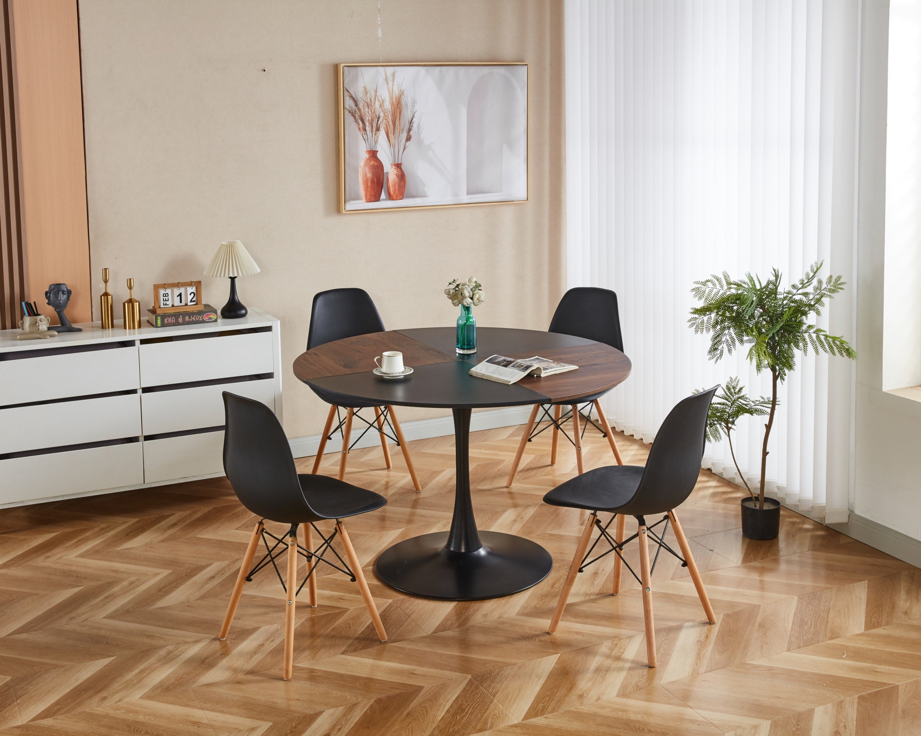 1+4, 5 Pieces Dining Set, Table Metal Leg Mid-Century Dining Table for 4-6 People With Mdf Table Top, Pedestal Dining Table, End Table Leisure Coffee Table