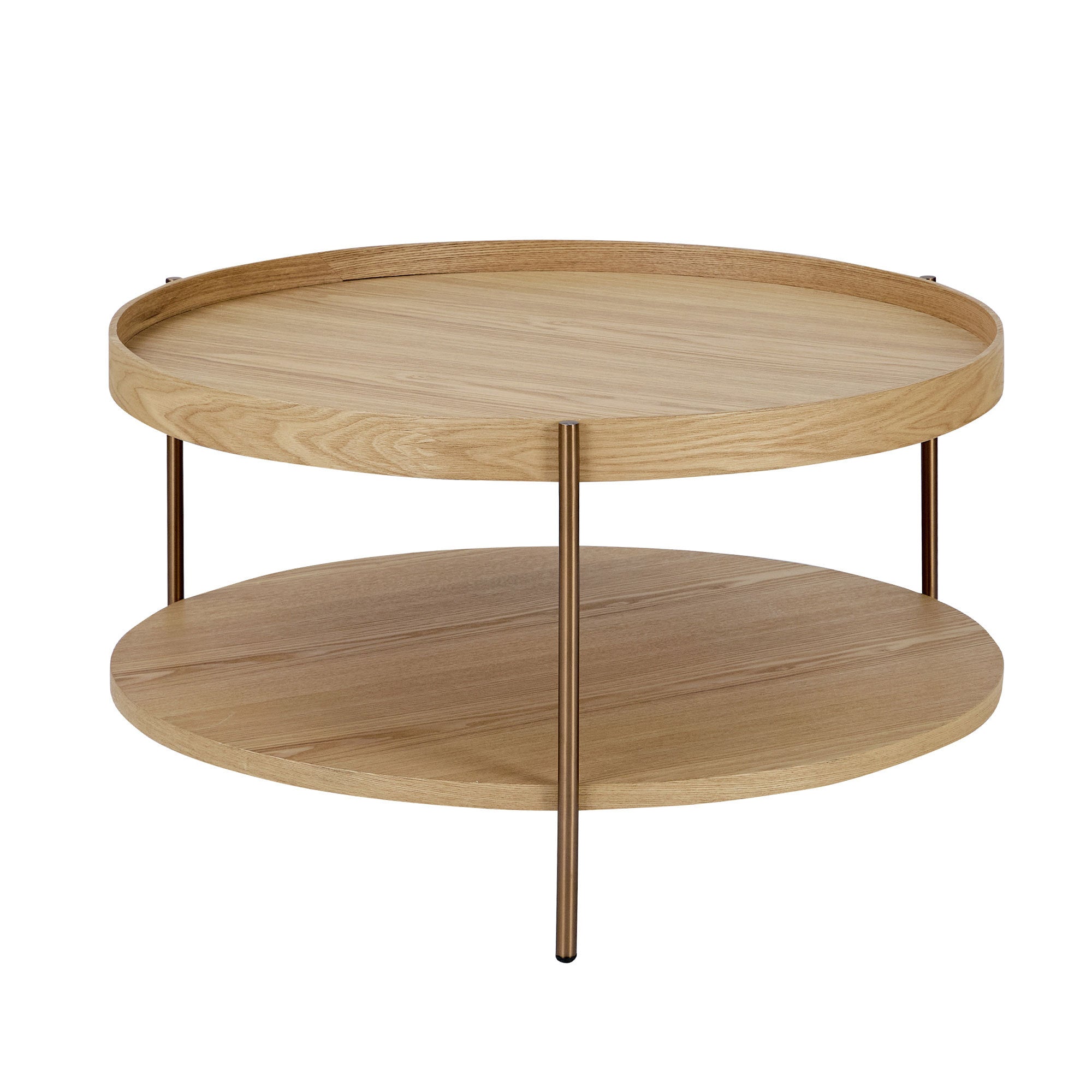 2-Piece Modern 2 Tier Round Coffee Table Set for Living Room, Easy Assembly Nesting Coffee Tables, End Side Tables for Bedroom Office Balcony Yard, Natural Ash