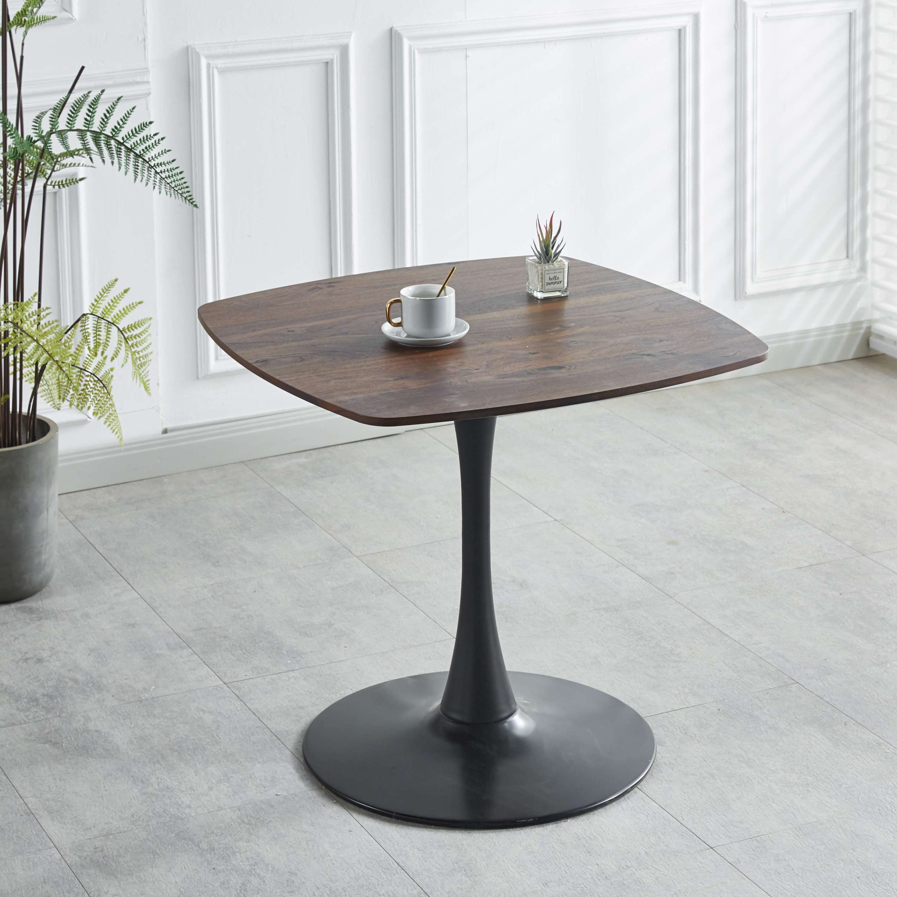 🆓🚛 Square Pedestal Kitchen/Dining Table, Black & Walnut