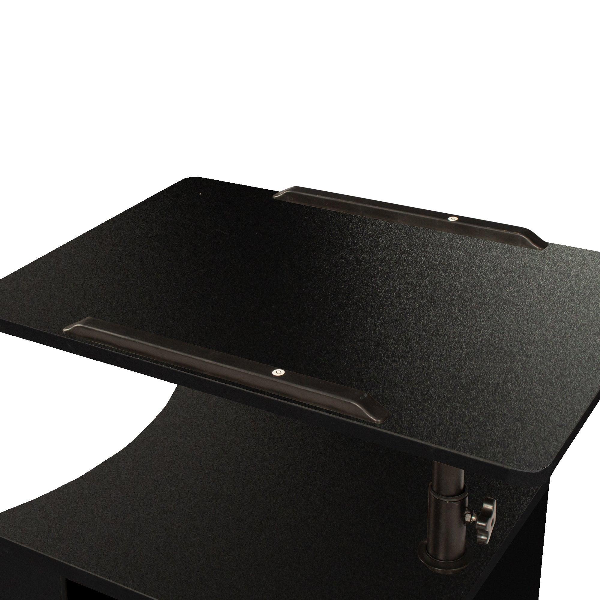 GINTEL Height Adjustable Overbed Nightstand w/ Swivel Top, Drawers, Wheels & Open Shelf - Black