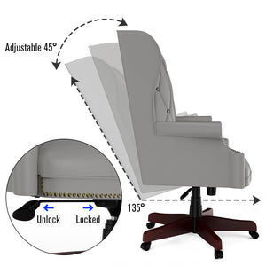 330LBS Executive Office Chair, Ergonomic Design High Back Reclining Comfortable Desk Chair - Grey LamCham