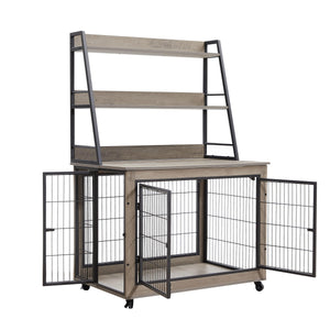 Furniture Style Dog Crate Side Table With Shelves, Equipped With Double Doors And A Raised Roof. Grey, 38.58 ''W X 25.5 ''D X 57 ''H