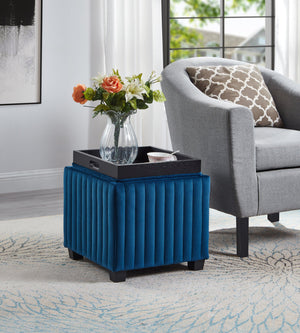 18" Wide Velvet Contemporary Square Cube Storage Ottoman, Blue