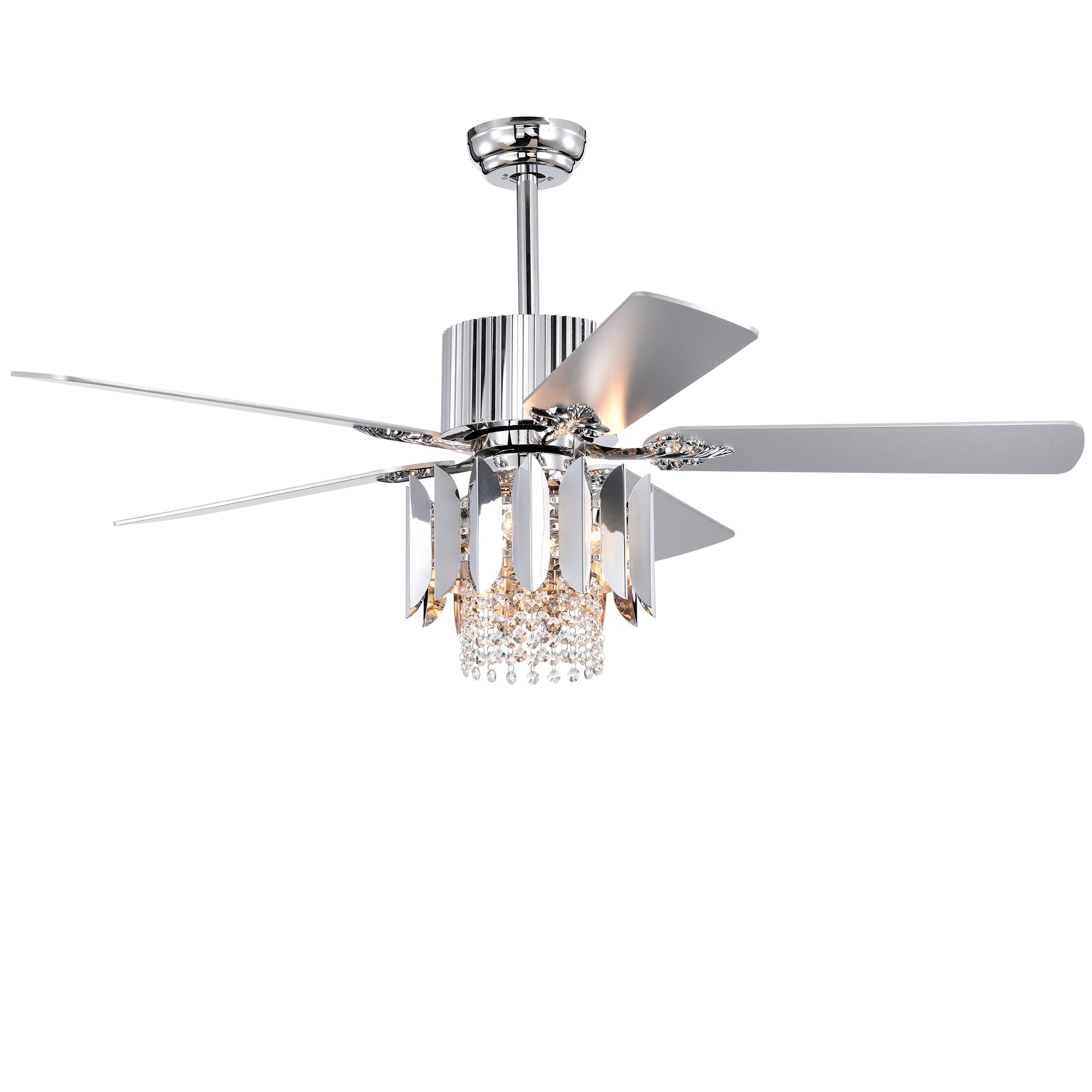 Crystal Ceiling Fan Reversible Blades 3 Wind Speeds Remote Control for Bedroom Living Dining Room, Chrome