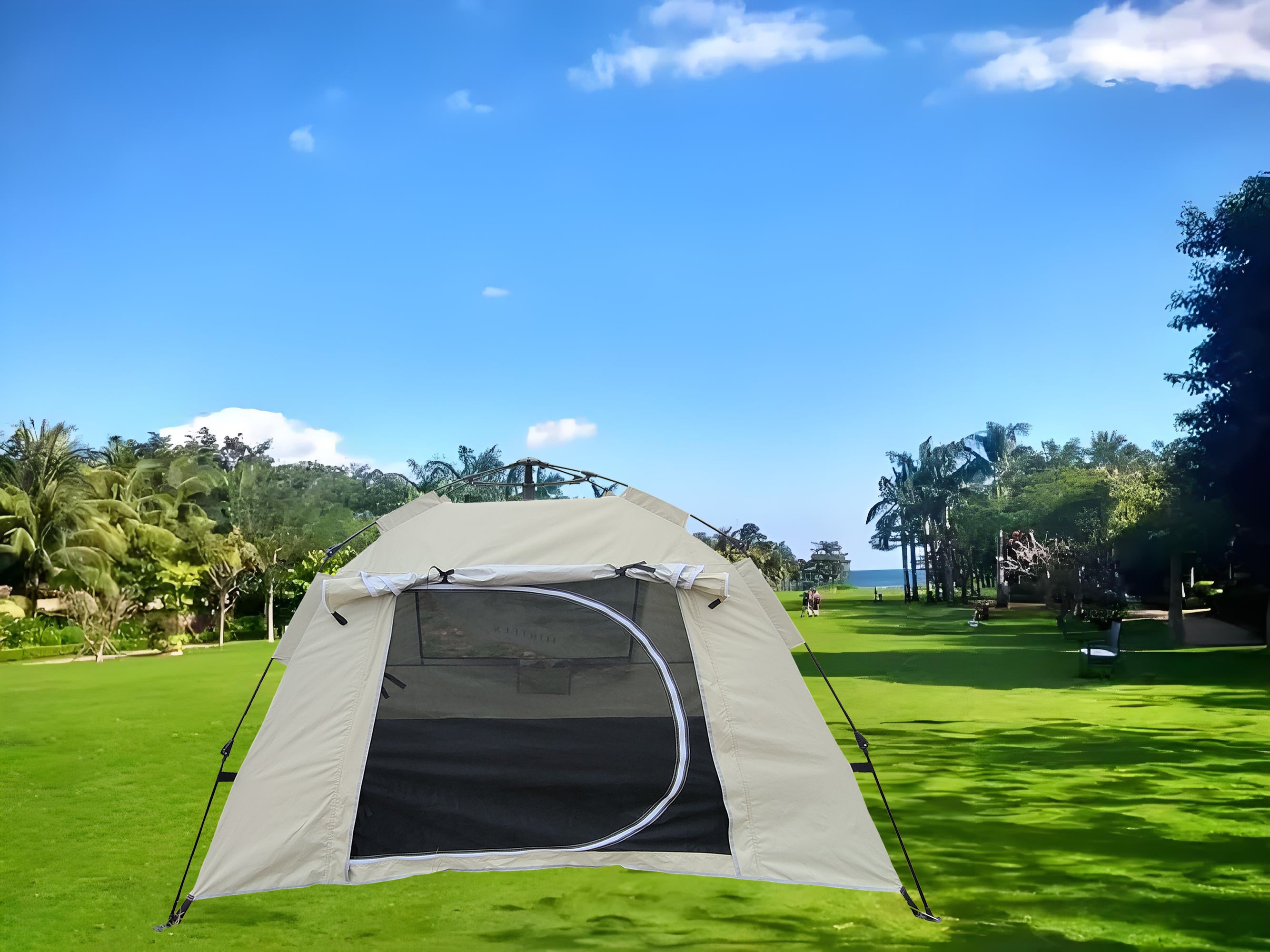 Tent, Quick-Opening Automatic Tent, Waterproof and Uv Resistant Tent, Suitable for 2~3 People Camping, Picnic, Outdoor Travel Tent - Beige