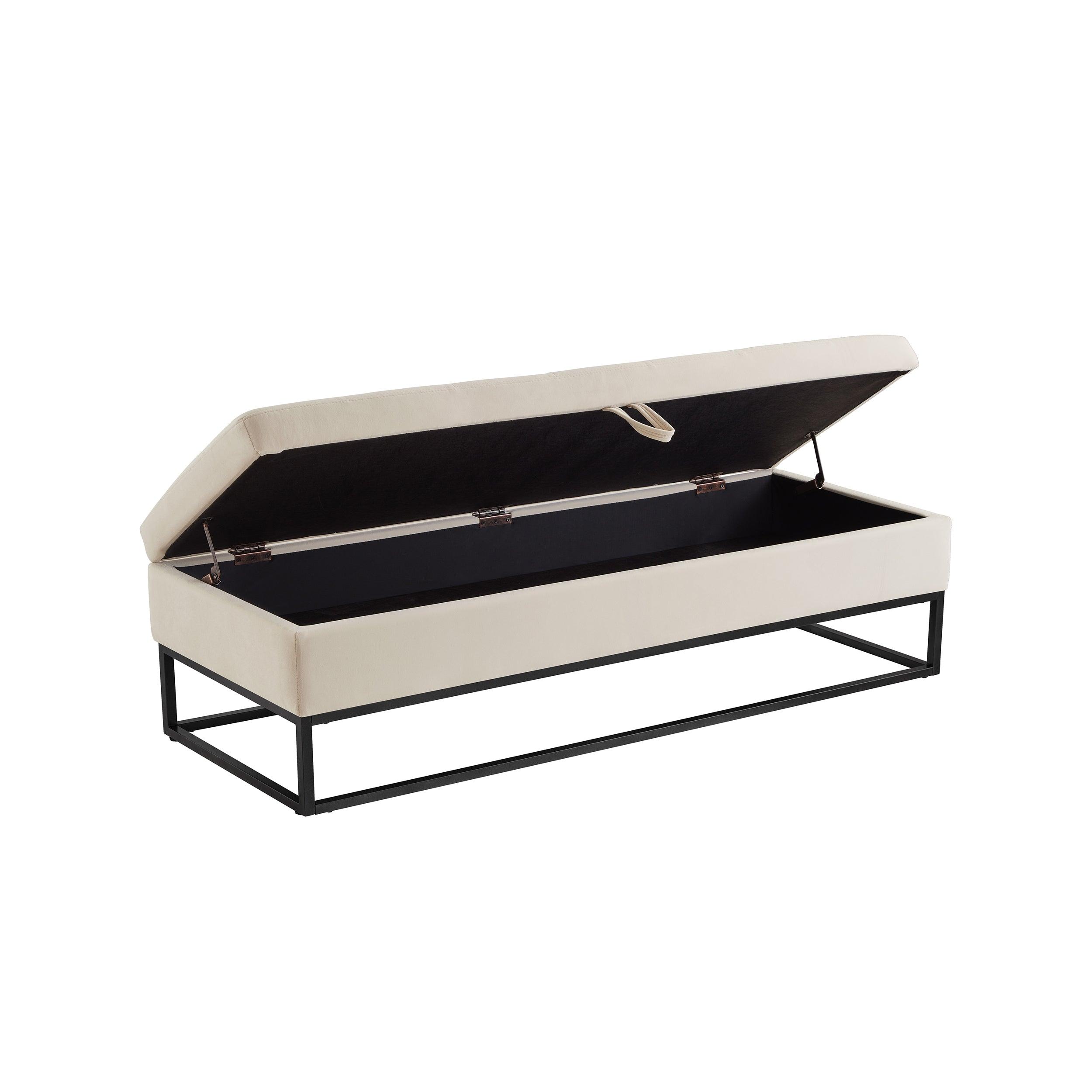 58.6" Bed Bench Metal Base with Storage Beige Velvet