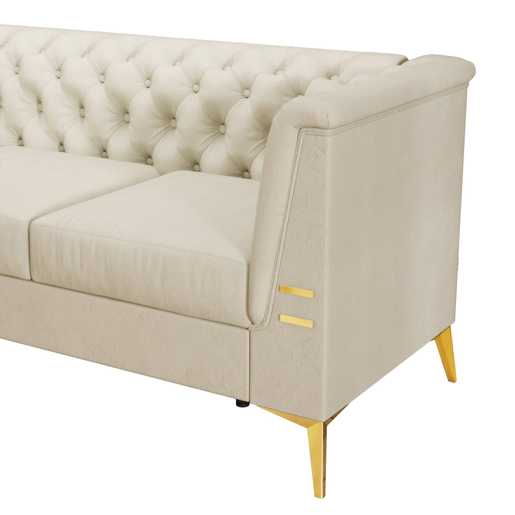 🆓🚛 82.6" Modern Velvet Chesterfield Sofa, Beige