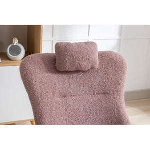 35.5 Inch Rocking Chair, Soft Teddy Velvet Fabric Rocking Chair For Nursery, Comfy Wingback Glider Rocker With Safe Solid Wood Base For Living Room Bedroom Balcony (Pink) LamCham