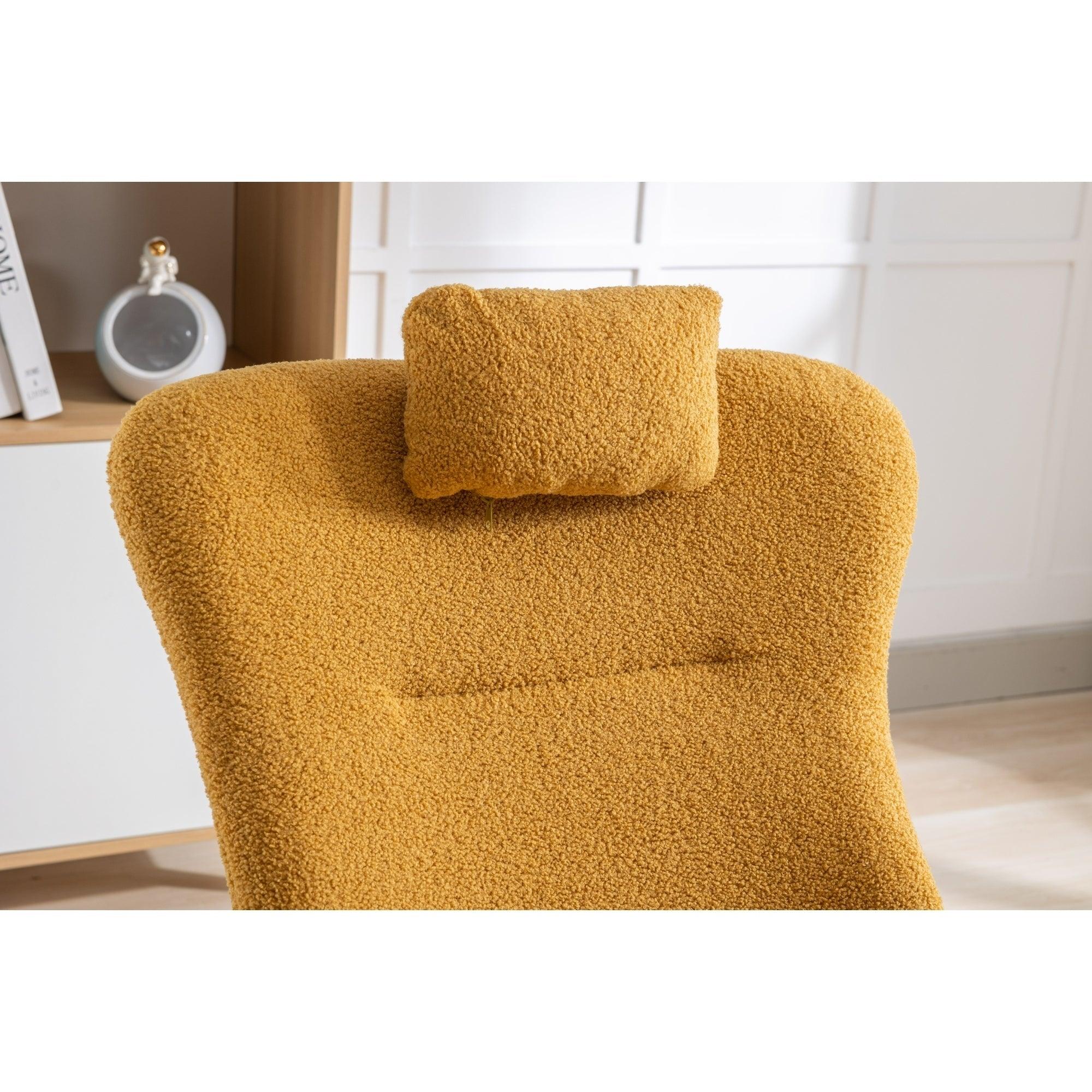 35.5 Inch Rocking Chair, Soft Teddy Velvet Fabric Rocking Chair For Nursery, Comfy Wingback Glider Rocker With Safe Solid Wood Base For Living Room Bedroom Balcony (TURMERIC) LamCham