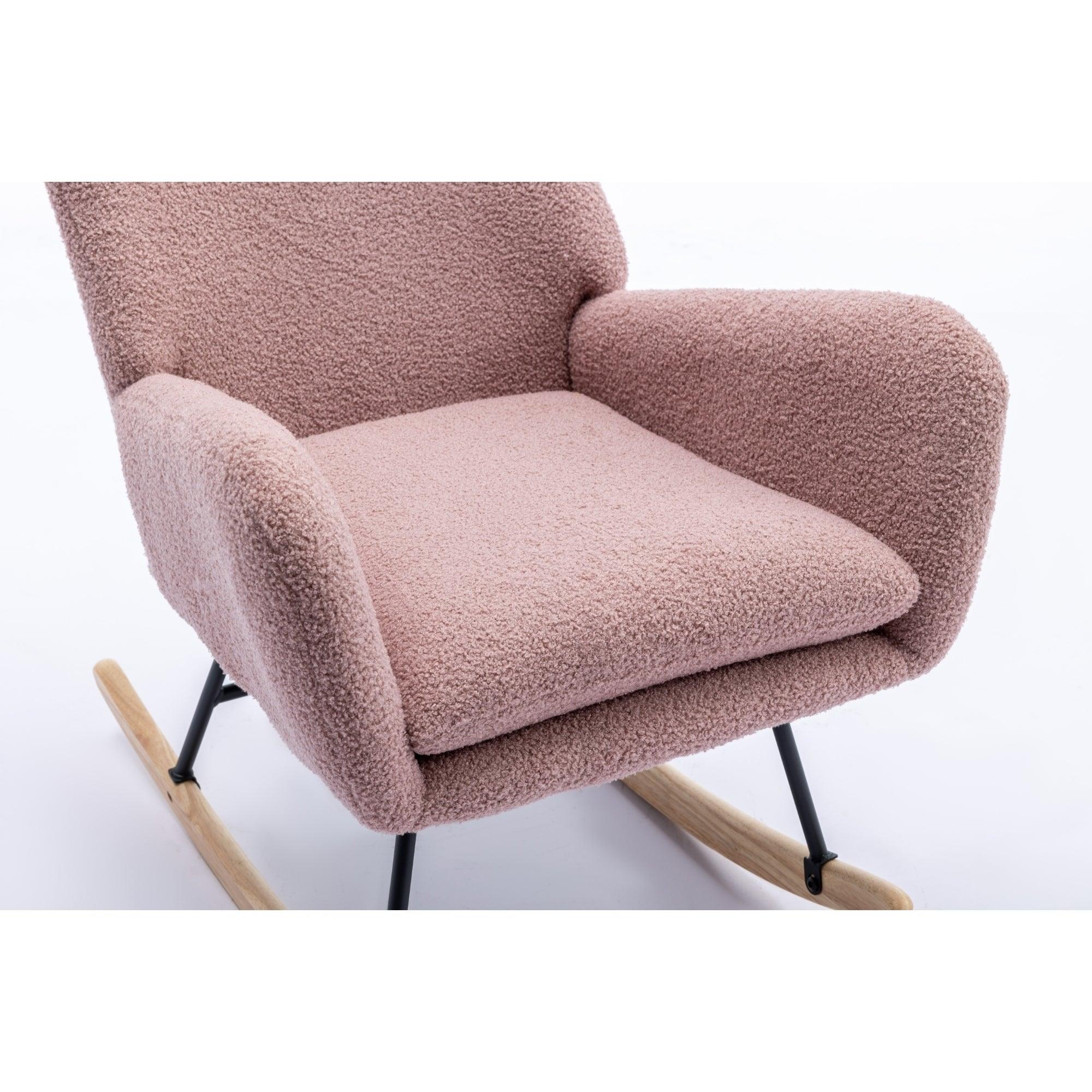 35.5 Inch Rocking Chair, Soft Teddy Velvet Fabric Rocking Chair For Nursery, Comfy Wingback Glider Rocker With Safe Solid Wood Base For Living Room Bedroom Balcony (Pink) LamCham