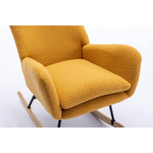 35.5 Inch Rocking Chair, Soft Teddy Velvet Fabric Rocking Chair For Nursery, Comfy Wingback Glider Rocker With Safe Solid Wood Base For Living Room Bedroom Balcony (TURMERIC) LamCham