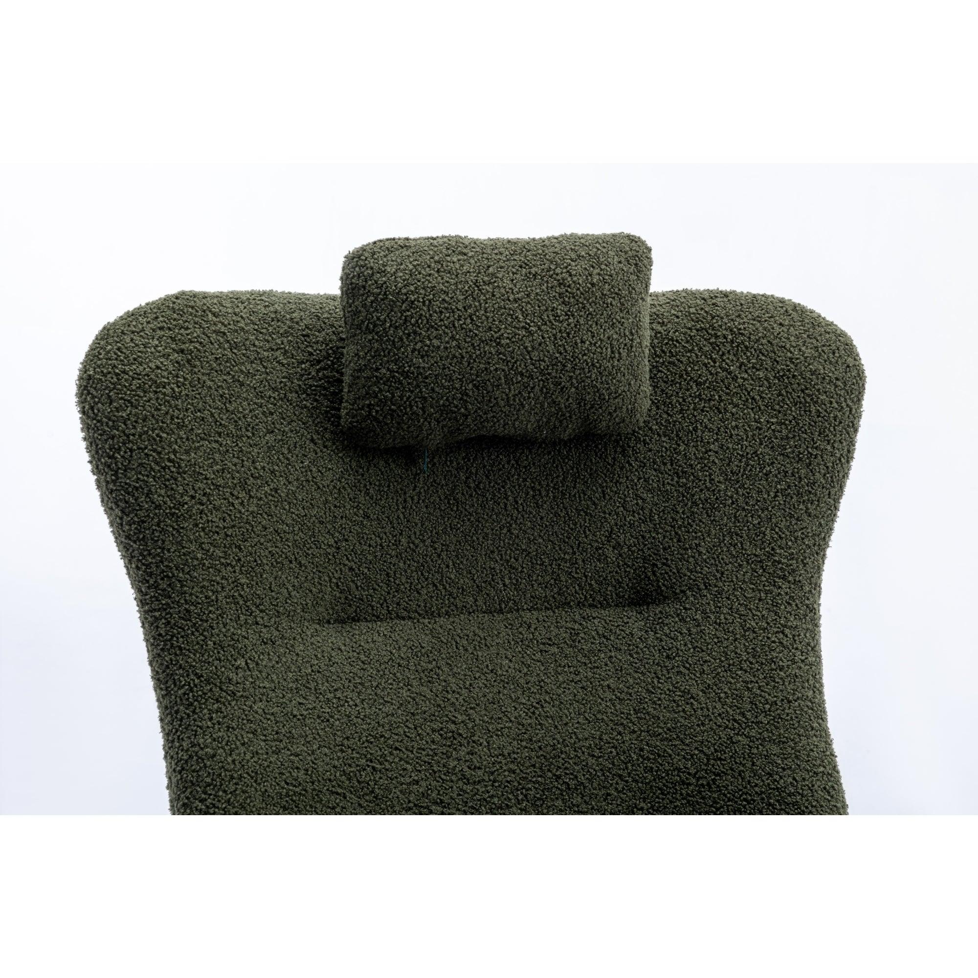 35.5 Inch Rocking Chair, Soft Teddy Velvet Fabric Rocking Chair For Nursery, Comfy Wingback Glider Rocker With Safe Solid Wood Base For Living Room Bedroom Balcony (Dark Green) LamCham