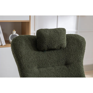 35.5 Inch Rocking Chair, Soft Teddy Velvet Fabric Rocking Chair For Nursery, Comfy Wingback Glider Rocker With Safe Solid Wood Base For Living Room Bedroom Balcony (Dark Green) LamCham