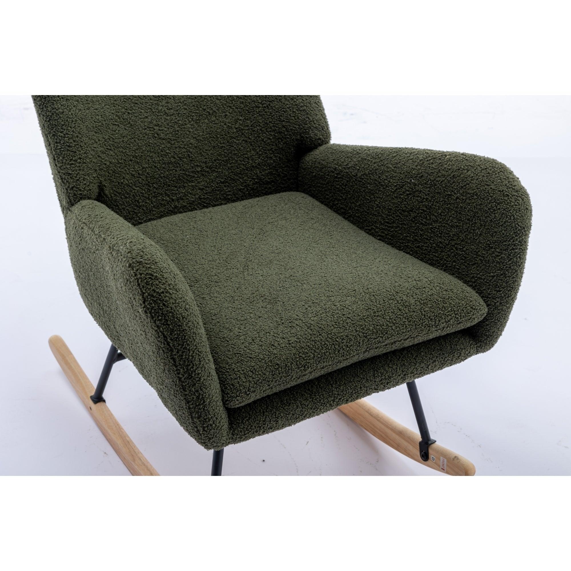 35.5 Inch Rocking Chair, Soft Teddy Velvet Fabric Rocking Chair For Nursery, Comfy Wingback Glider Rocker With Safe Solid Wood Base For Living Room Bedroom Balcony (Dark Green) LamCham