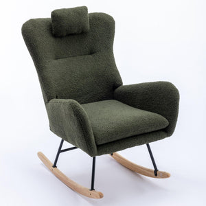 35.5 Inch Rocking Chair, Soft Teddy Velvet Fabric Rocking Chair For Nursery, Comfy Wingback Glider Rocker With Safe Solid Wood Base For Living Room Bedroom Balcony (Dark Green) LamCham