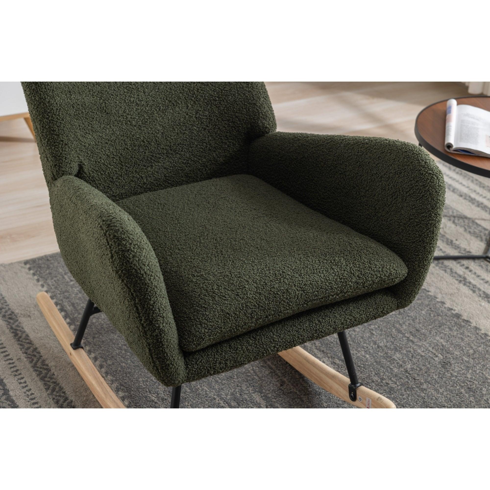 35.5 Inch Rocking Chair, Soft Teddy Velvet Fabric Rocking Chair For Nursery, Comfy Wingback Glider Rocker With Safe Solid Wood Base For Living Room Bedroom Balcony (Dark Green) LamCham