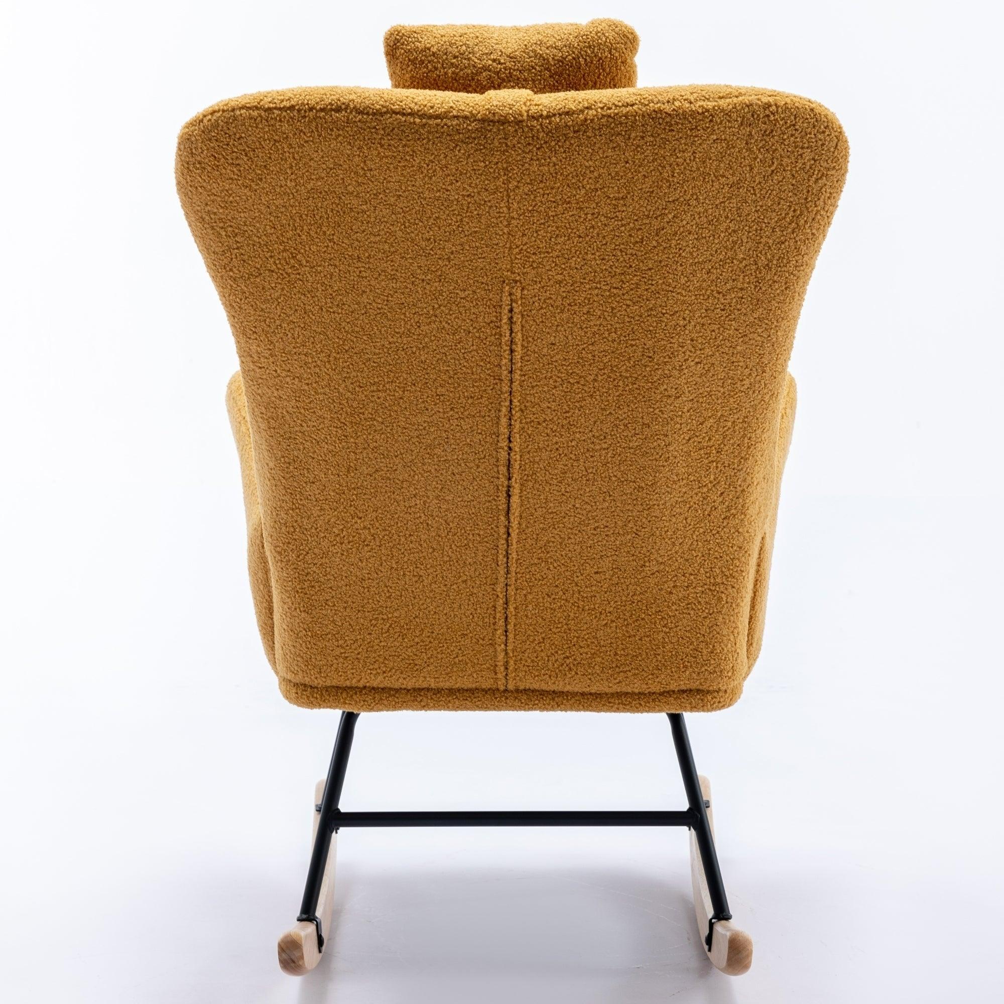 35.5 Inch Rocking Chair, Soft Teddy Velvet Fabric Rocking Chair For Nursery, Comfy Wingback Glider Rocker With Safe Solid Wood Base For Living Room Bedroom Balcony (TURMERIC) LamCham