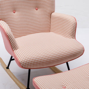 35.5 inch Rocking Chair, Soft Houndstooth Fabric Leather Fabric Rocking Chair for Nursery, Comfy Wingback Glider Rocker with Safe Solid Wood Base for Living Room Bedroom Balcony (pink) LamCham