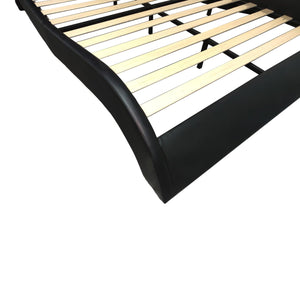 Faux Leather Upholstered Platform Bed Frame with led lighting, Bluetooth connection to play music control, Backrest vibration massage, Curve Design, Wood Slat Support, Exhibited Speakers, Queen