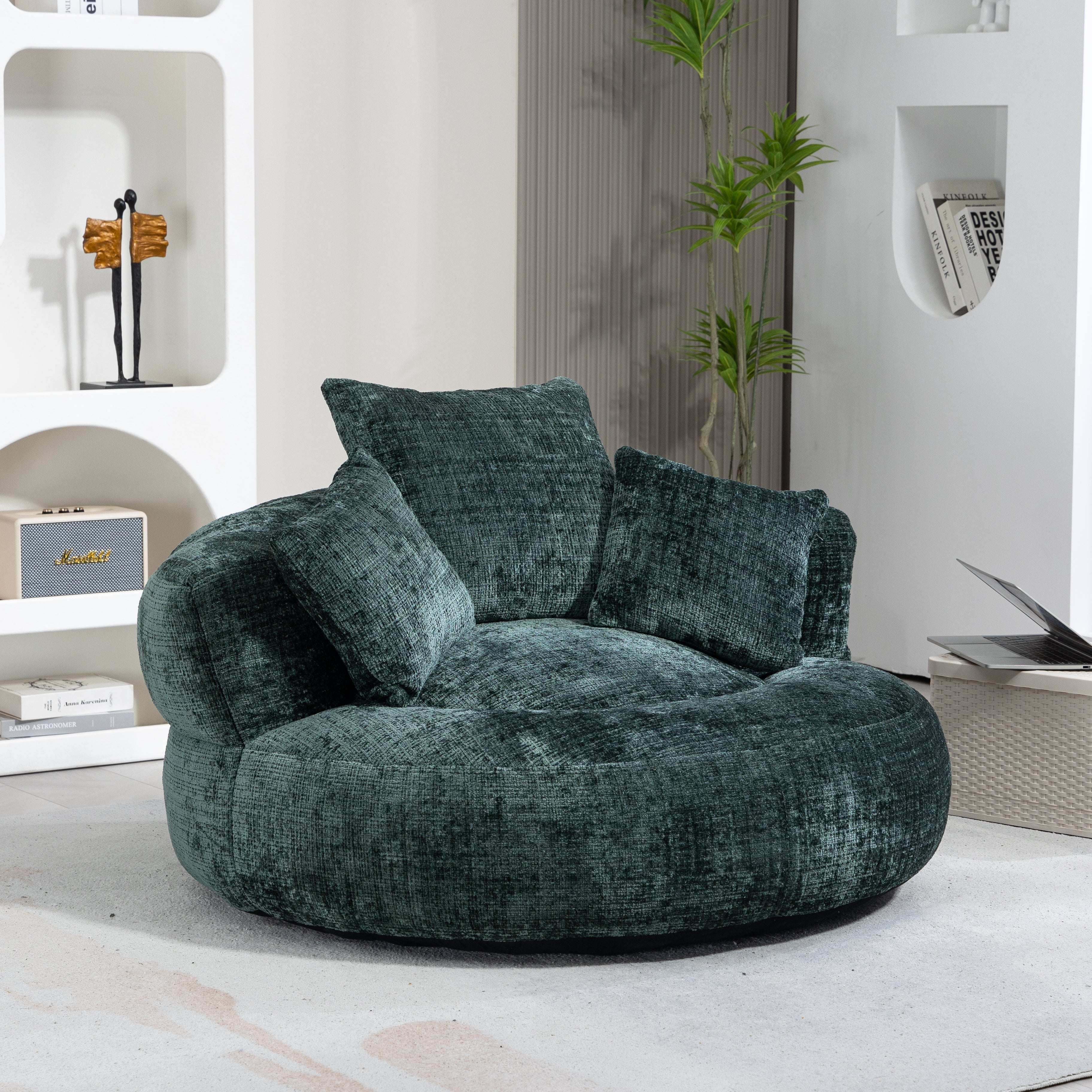 Lazy Sofa Durable Comfort Lounger High Back Bean Bag Chair Couch With Three Pillows for Adults and Kids, Indoor & Outdoor,  Single Gaming Sofa Chair For Bedroom & Office, Emerald Chenille