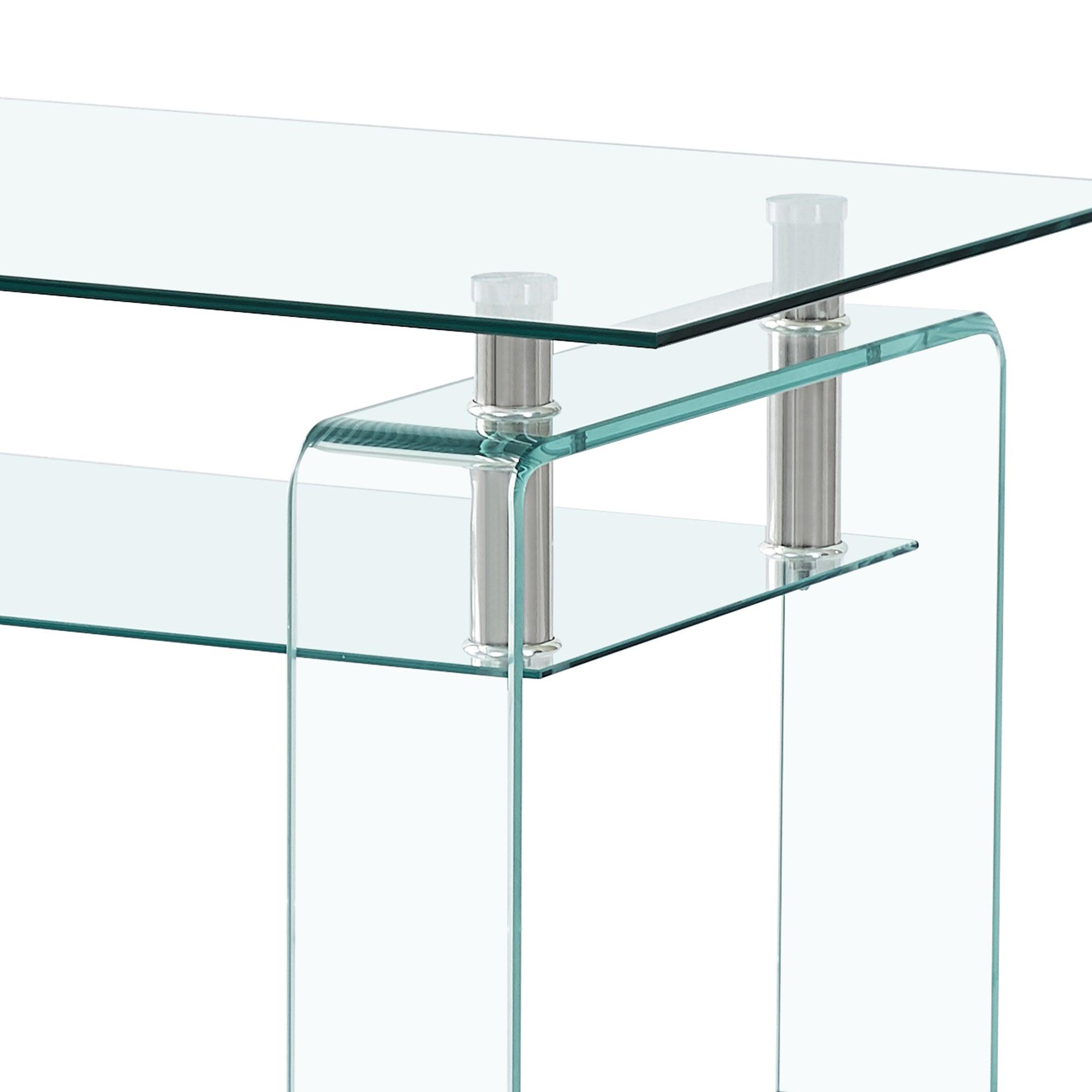 🆓🚛 Rectangle Clear Glass Coffee Table, Modern Glass Coffee Table for Living Room, 2-Tier Storage Center Coffee Table, Tempered Glass Tea Table