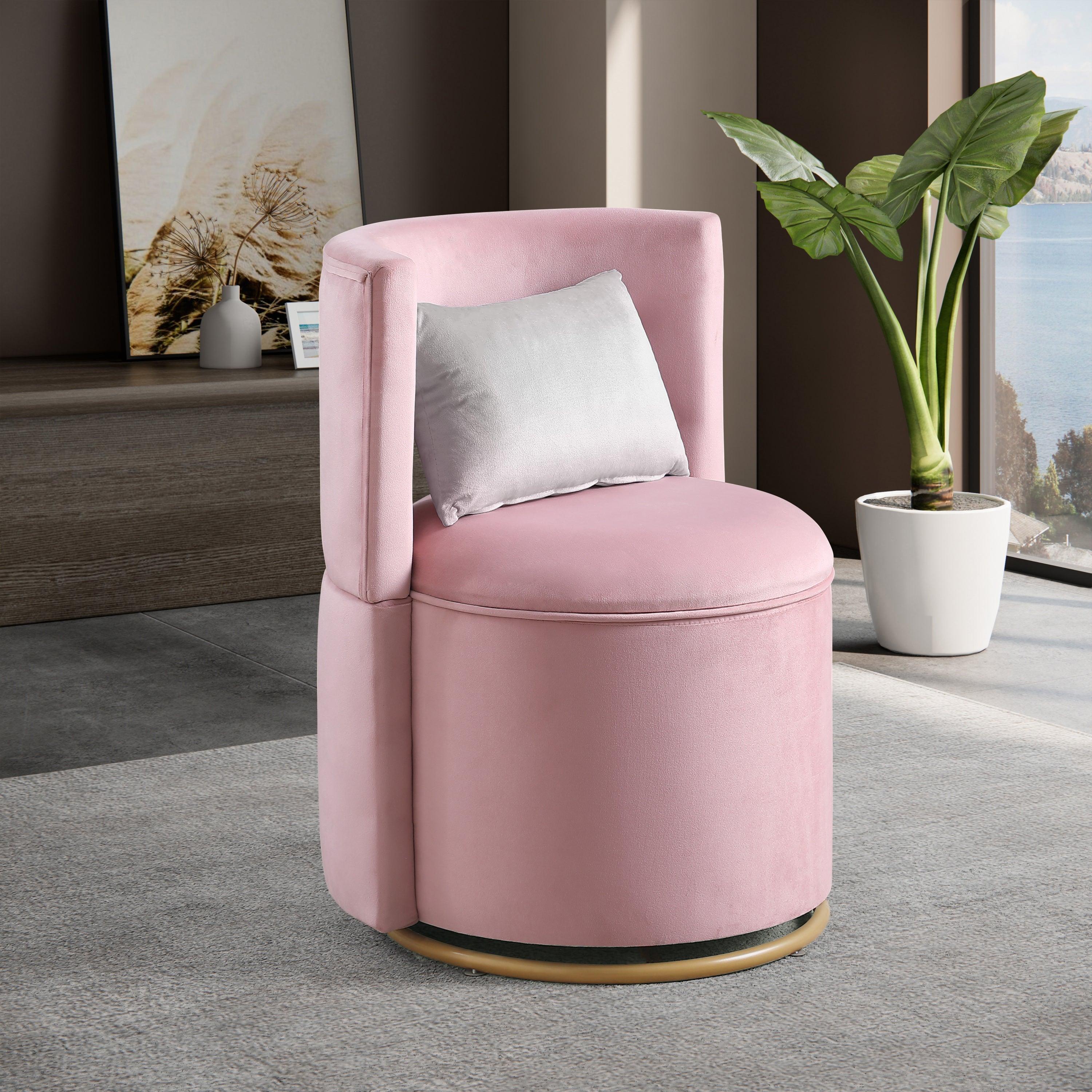 360° Swivel Accent Chair with Storage Function, Velvet Curved Chair with Gold Metal Base for Living Room, Nursery, Bedroom LamCham