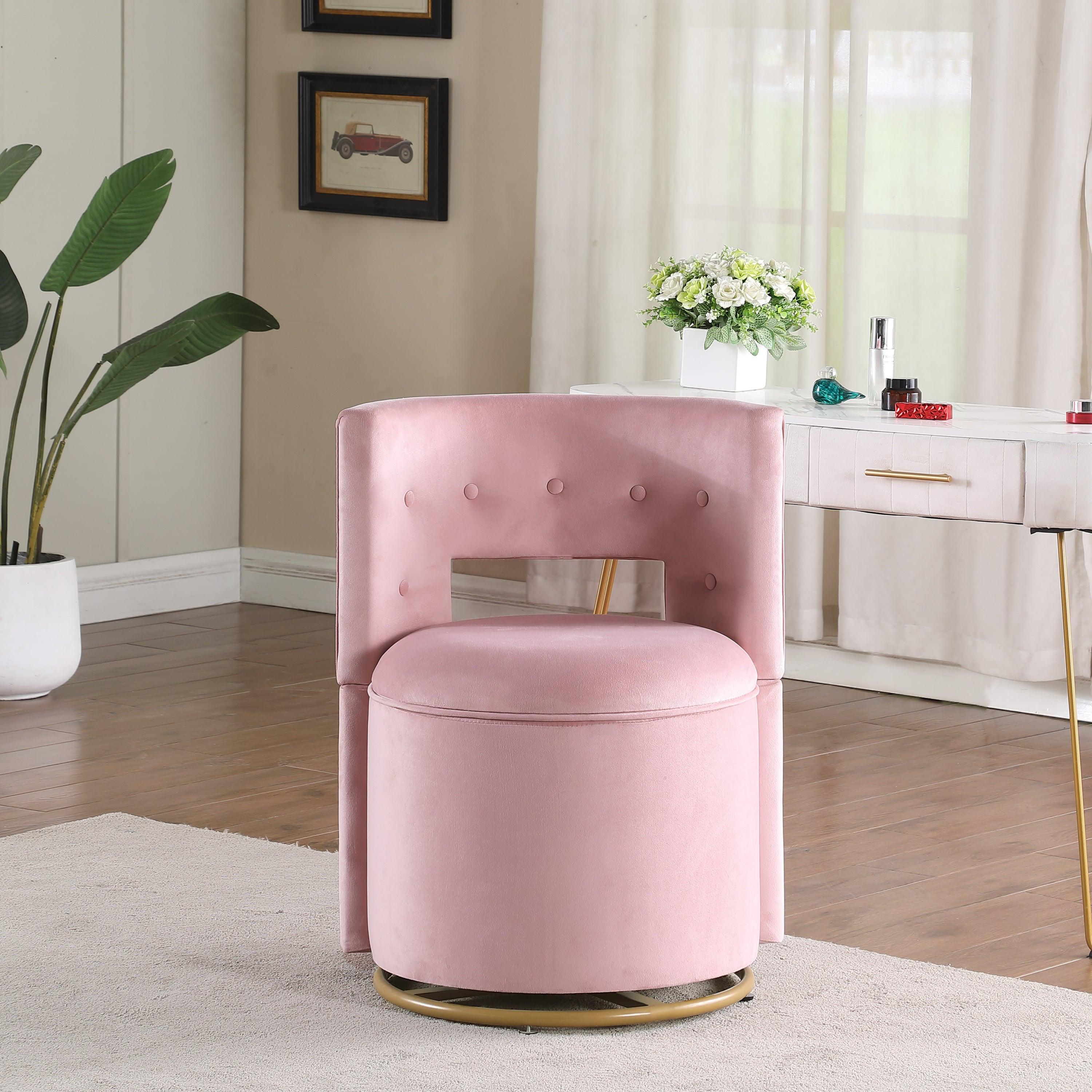 360° Swivel Accent Chair with Storage Function, Velvet Curved Chair with Gold Metal Base for Living Room, Nursery, Bedroom LamCham