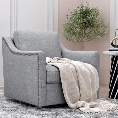 360-degree Swivel Accent Armchair Linen Blend Grey Modern Soft Velvet Material Ergonomics Accent Chair LamCham