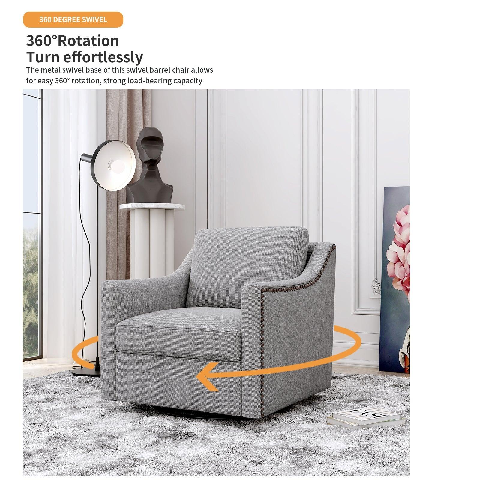 360-degree Swivel Accent Armchair Linen Blend Grey Modern Soft Velvet Material Ergonomics Accent Chair LamCham