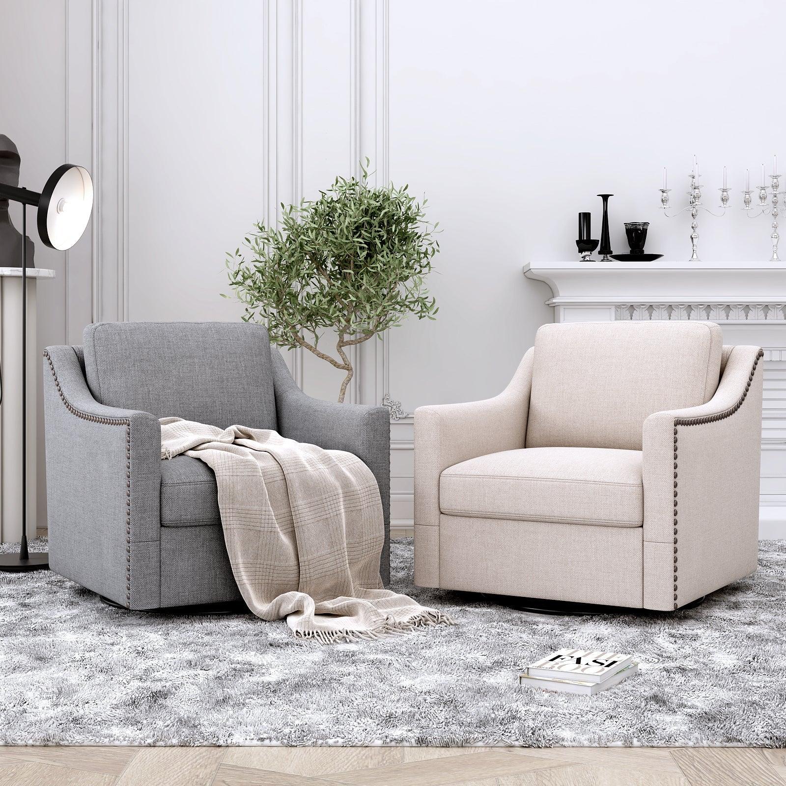 360-degree Swivel Accent Armchair Linen Blend Grey Modern Soft Velvet Material Ergonomics Accent Chair LamCham