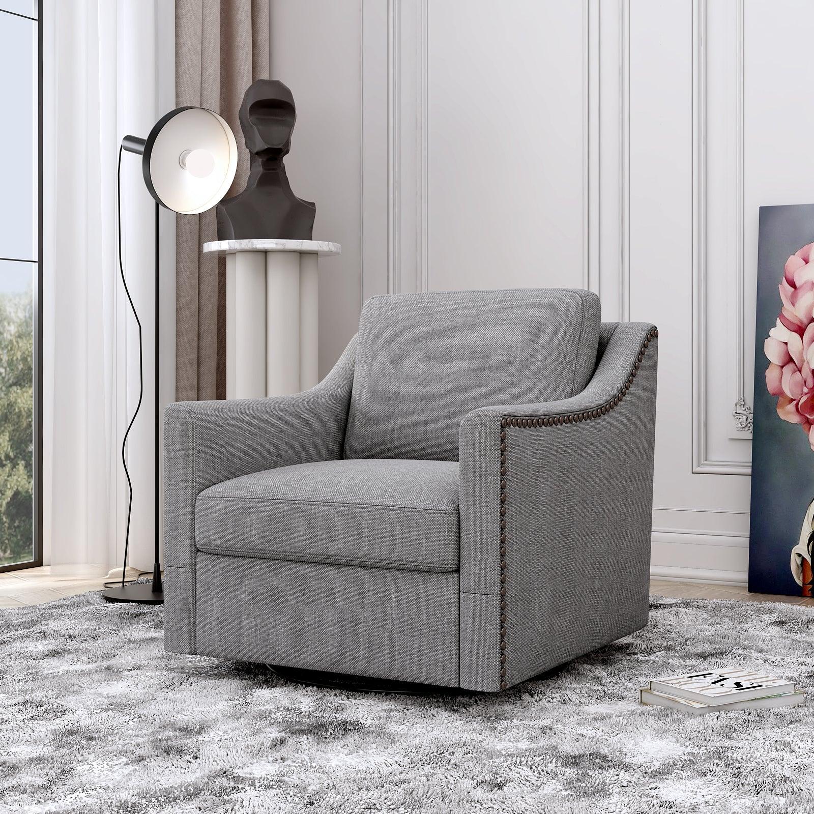 360-degree Swivel Accent Armchair Linen Blend Grey Modern Soft Velvet Material Ergonomics Accent Chair LamCham