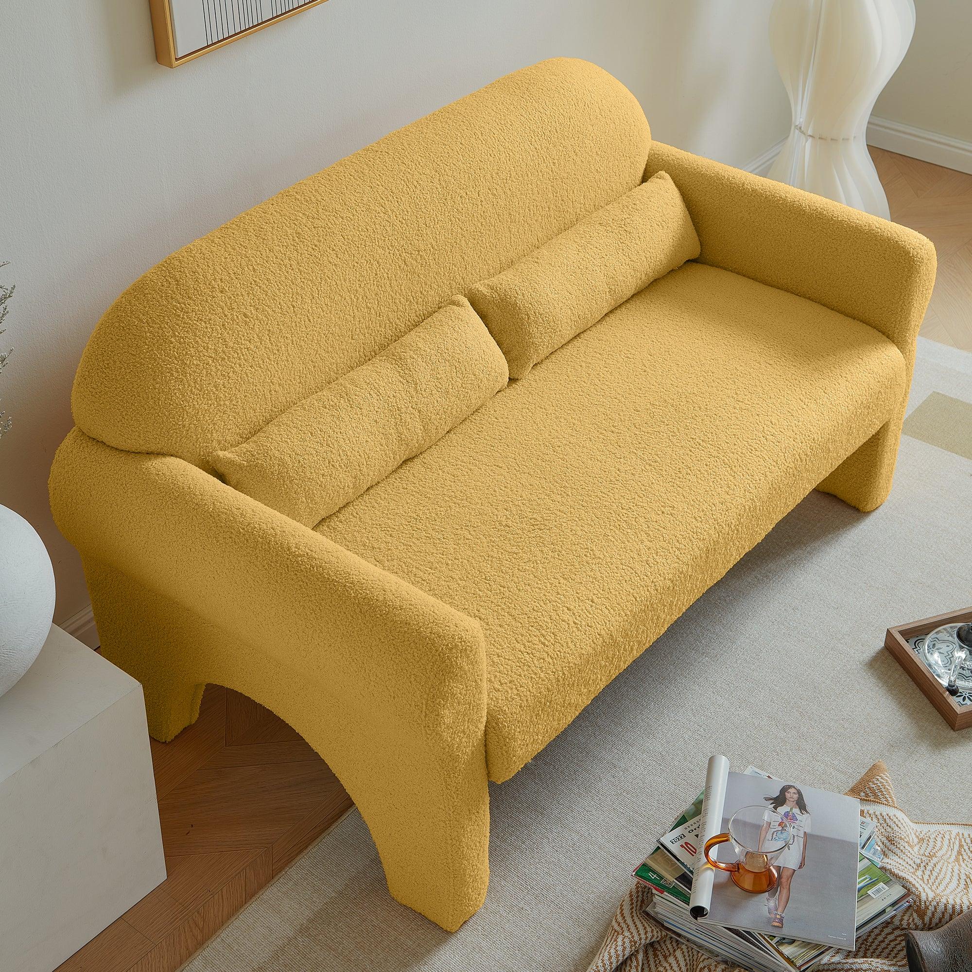 🆓🚛 Modern Teddy Fabric Loveseat for Living Room, Yellow