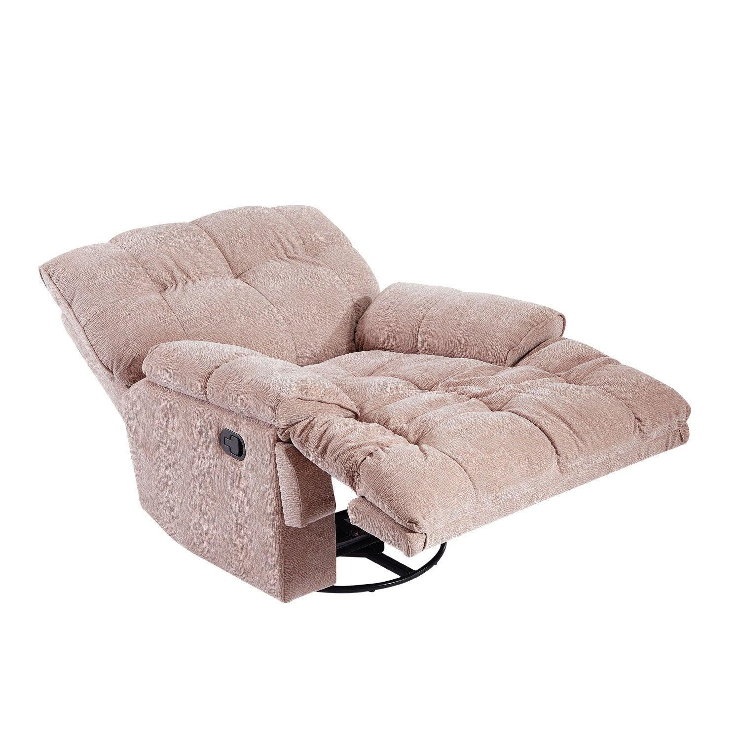 Ergonomic Glider 360 Degree Swivel Chair, Overstuffed Manual Rocking Recliner for Living Room PINK