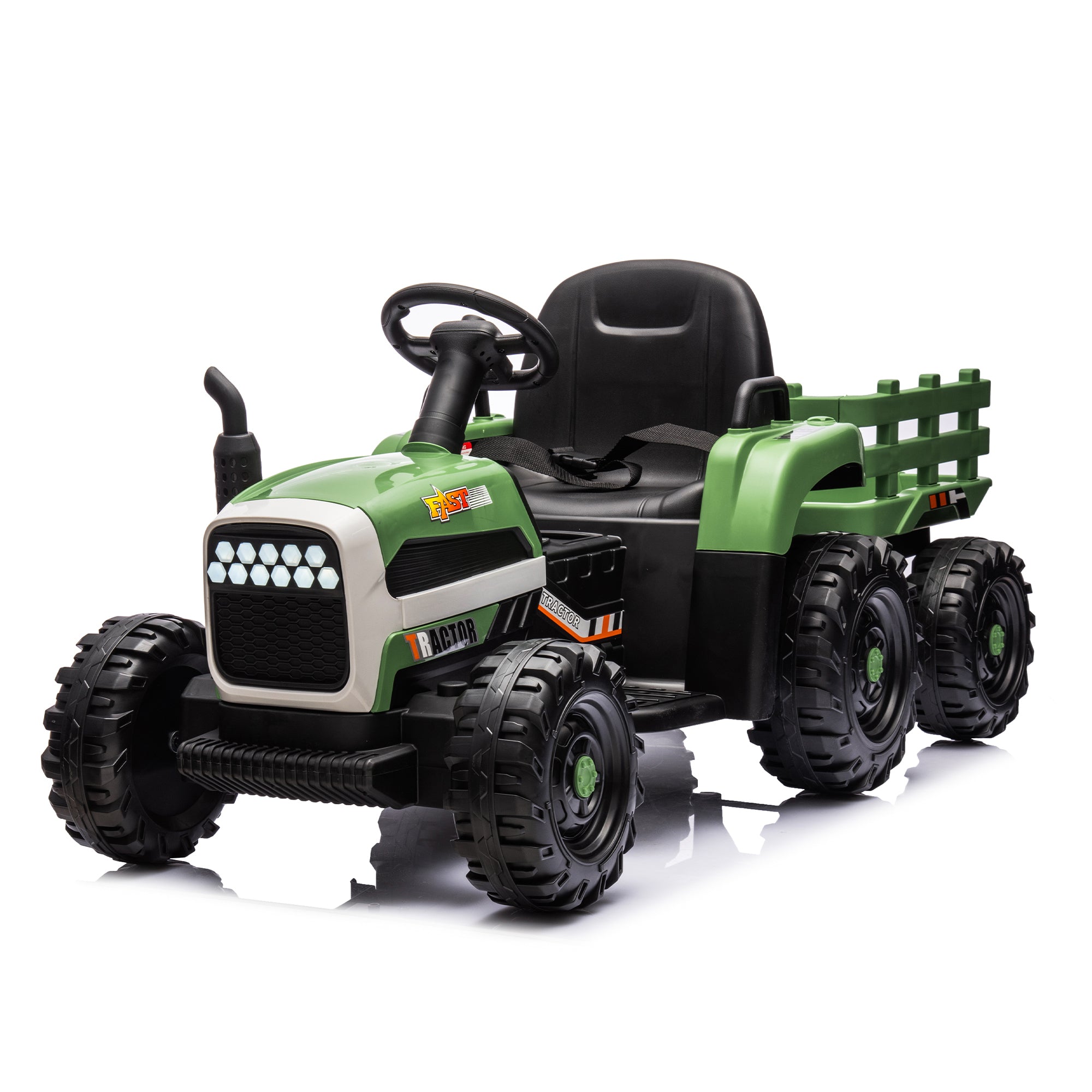 🆓🚛 Ride On Tractor With Trailer, 24V Battery Powered Electric Tractor Toy, 200W*2Motor 1.86-4.97Mph/Remote Control, Electric Car for Kids, Three Speed Adjustable, USB, Mp3, Bluetooth, Led Light, Safety Belt, Emerald