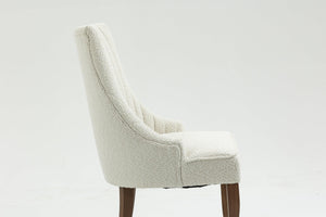 Exquisite White Boucle Upholstered Strip Back Dining Chair with Solid Wood Legs 2 Pcs