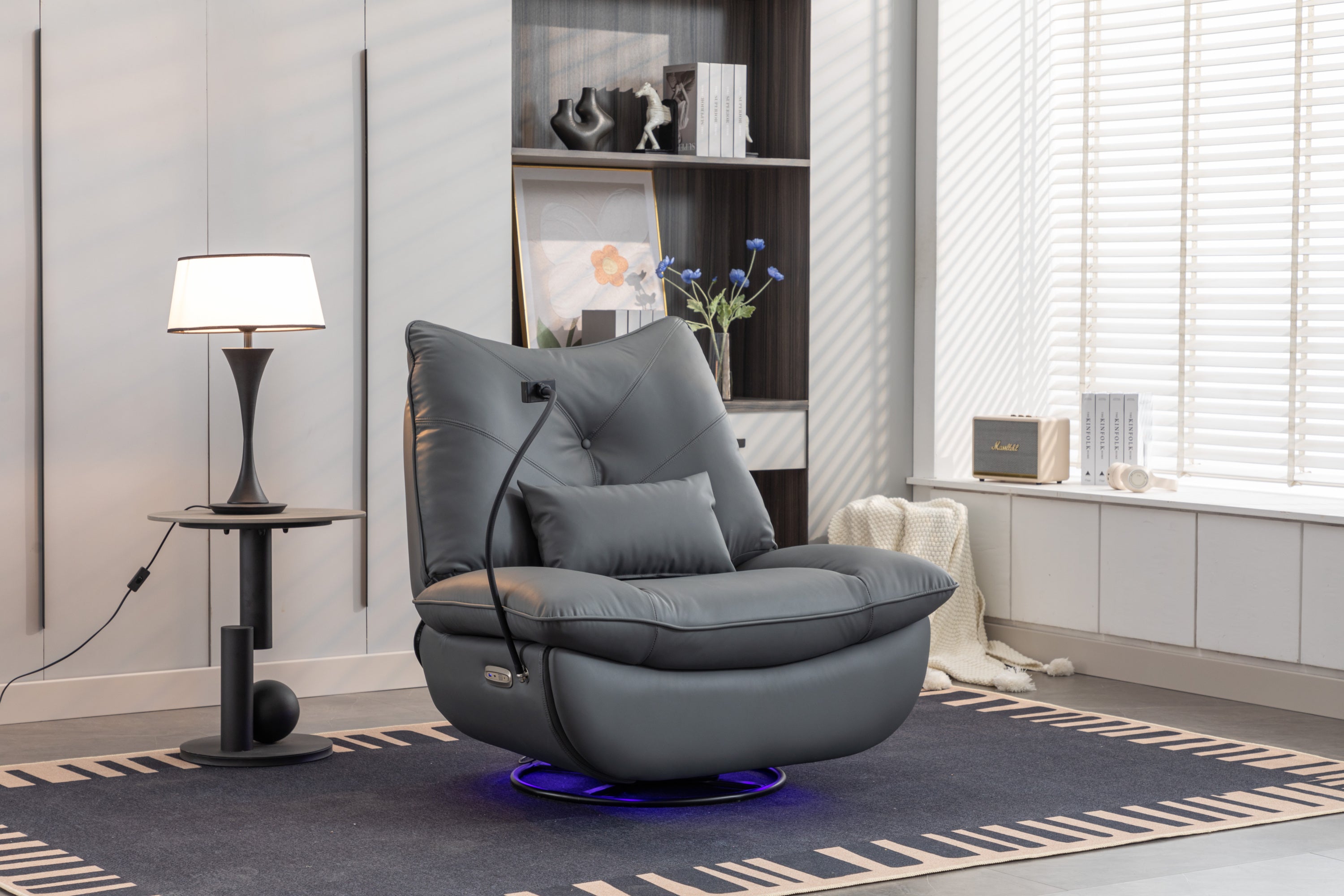 270° Swivel Glider Recliner Rocking Chair, USB Port Charge for Nursery Chair with Atmosphere Lamp for Living Room Bedroom Apartment