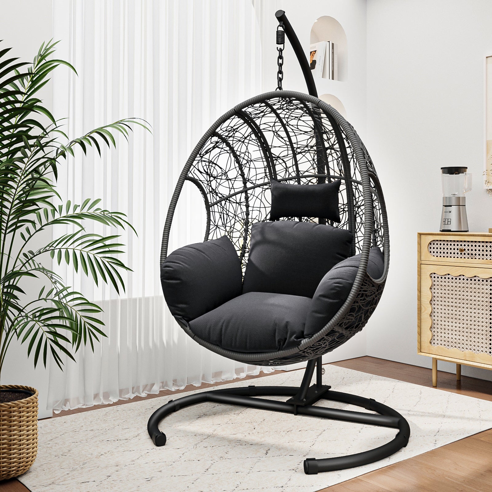 🆓🚛 Outdoor Indoor PE wicker Swing Egg Chair, Gray
