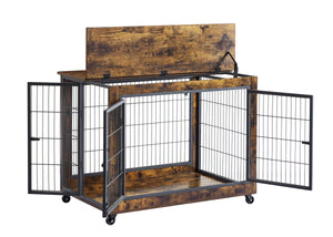 Furniture Dog Cage Crate With Double Doors, Rustic Brown, 38.58'' W X 25.2'' D X 27.17'' H