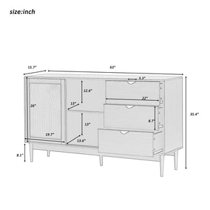 Featured Two-door Storage Cabinet with Three Drawers and Metal Handles , Suitable for Corridors, Entrances, Living rooms, and Study