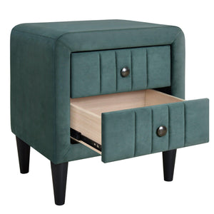 HUJPY Upholstered Wooden Nightstand with 2 Drawers - Green